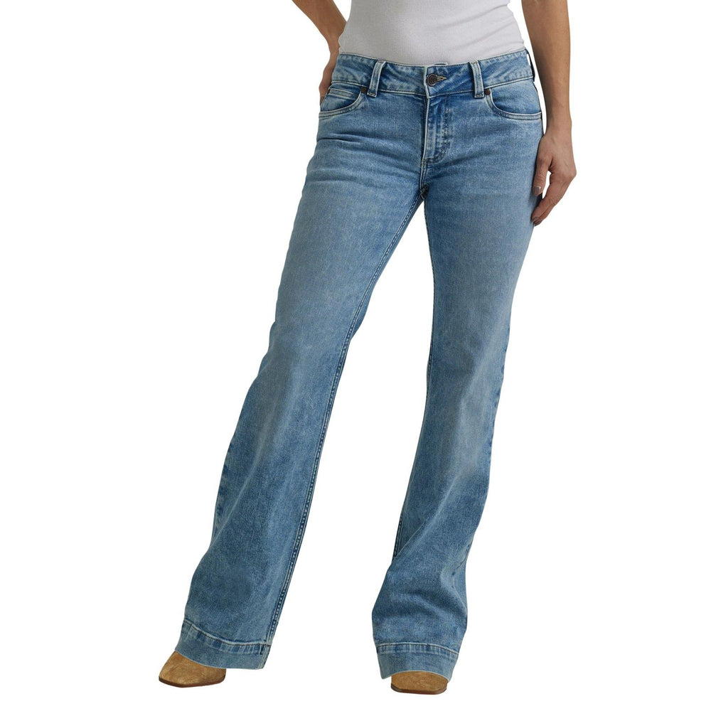Retro Mae Mid Rise Trouser Denim from Wrangler - High Call Outfitters