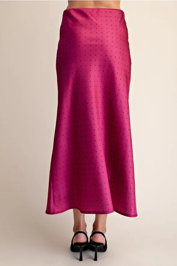 Polka Dot Satin Midi Skirt