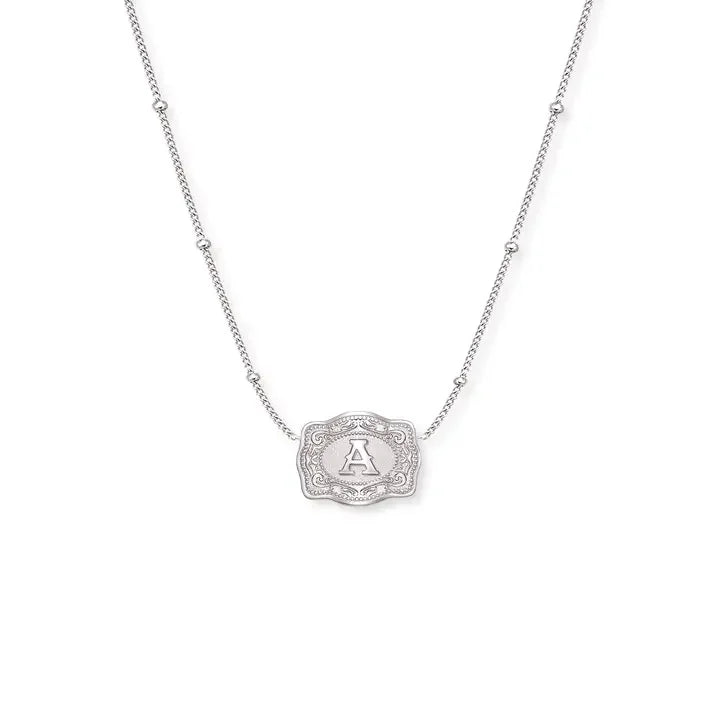 SpurWest Ultra Mini Belt Buckle Necklace (Initial) - Silver - High Call Outfitters