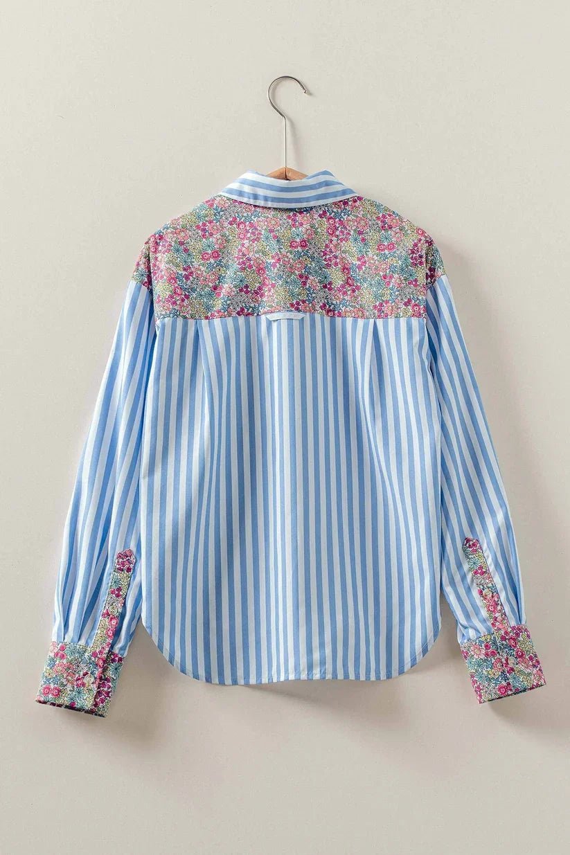 Striped Floral Contrast Shirt - High Call Outfitters