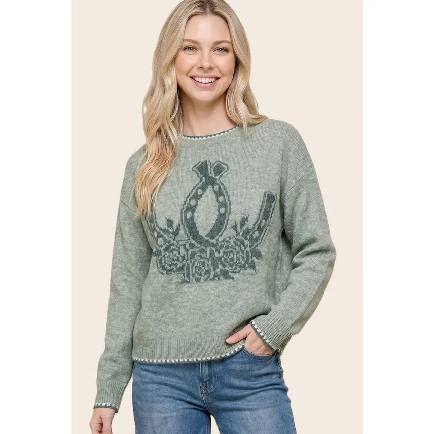 Western Horseshoe Jacquard Sweater