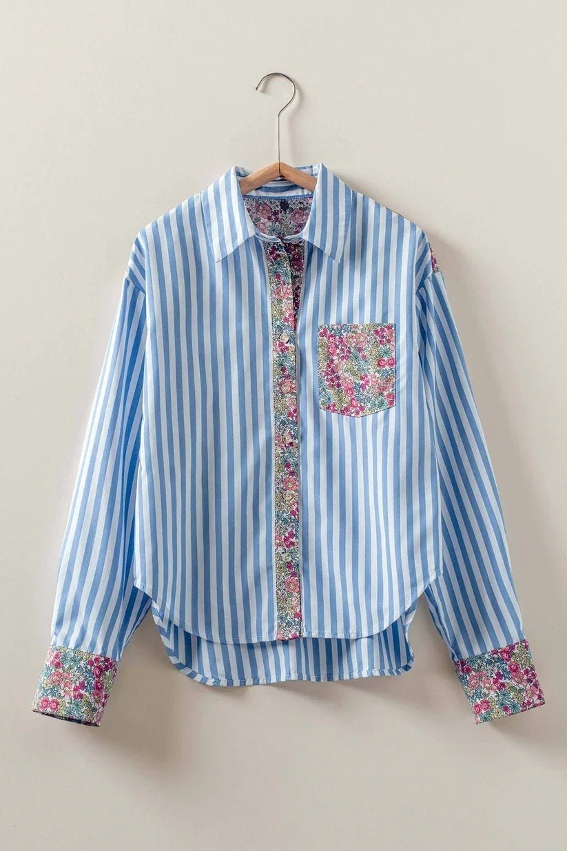Striped Floral Contrast Shirt - High Call Outfitters