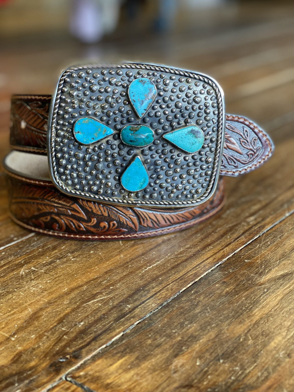 Turquoise Stone Cross Belt Buckle from Paige Wallace - High Call Outfitters