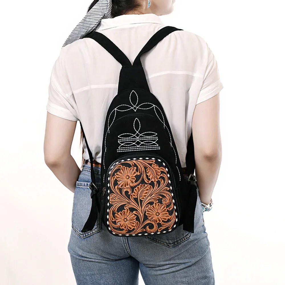 Boot Stitch Tooled Sling/Backpack Bag from American Darling - High Call Outfitters