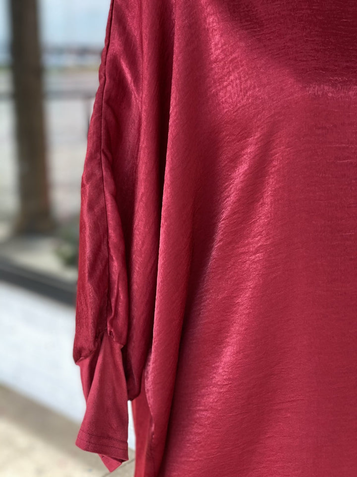 Faux Suede Trimmed Satin Top from Aunt Wanda - High Call Outfitters