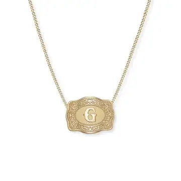 SpurWest Mini Belt Buckle Necklace (Initial) - Gold - High Call Outfitters