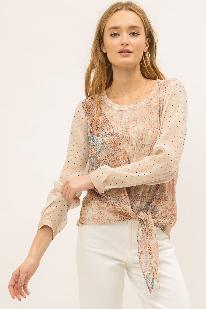 Tie Front Mix Print Top from Mystree - High Call Outfitters