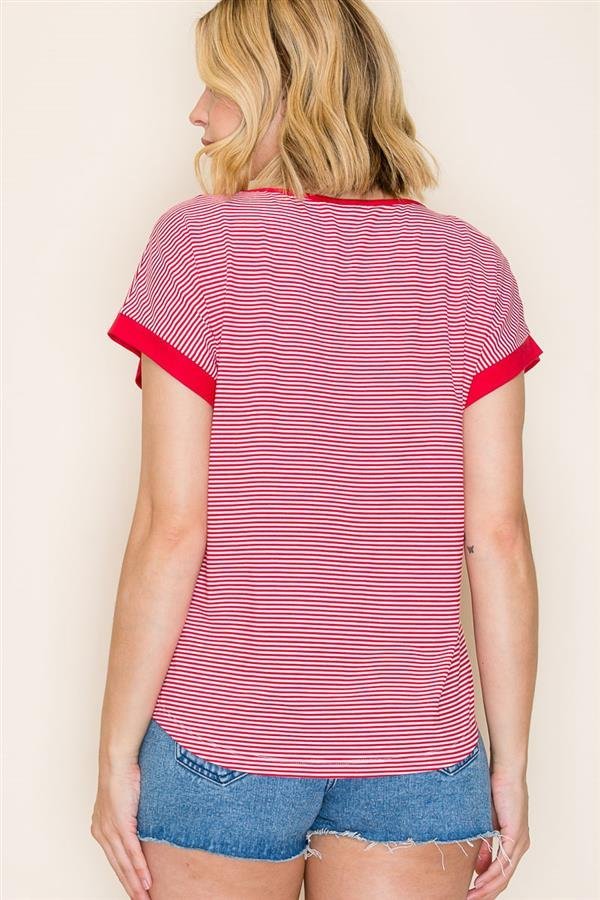 Contrast Trim Stripe Top - High Call Outfitters