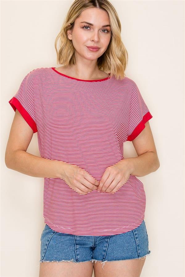Contrast Trim Stripe Top - High Call Outfitters