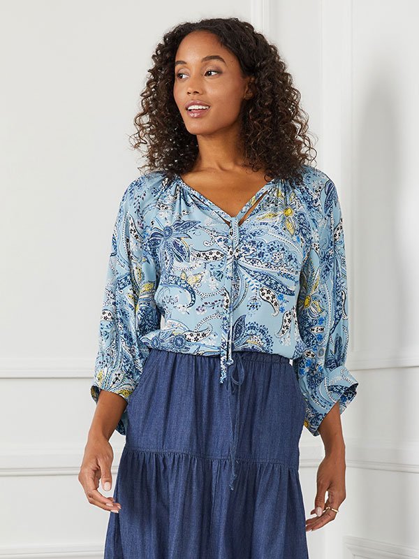 Stencil Flower Blouson Sleeve Top from Karen Kane - High Call Outfitters