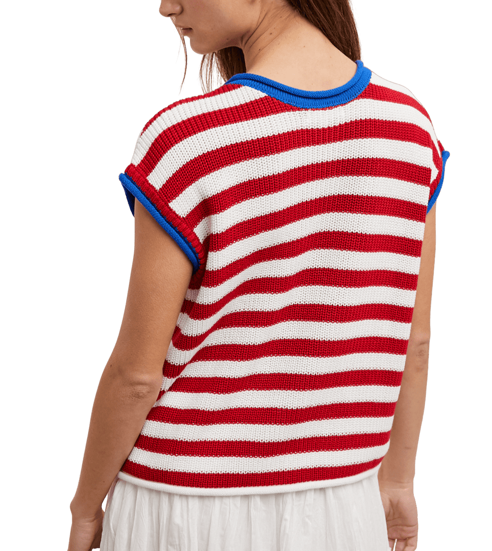 Stripe with Contrast Sleeveless Sweater - High Call Outfitters