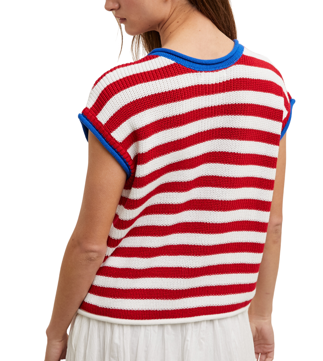 Stripe with Contrast Sleeveless Sweater
