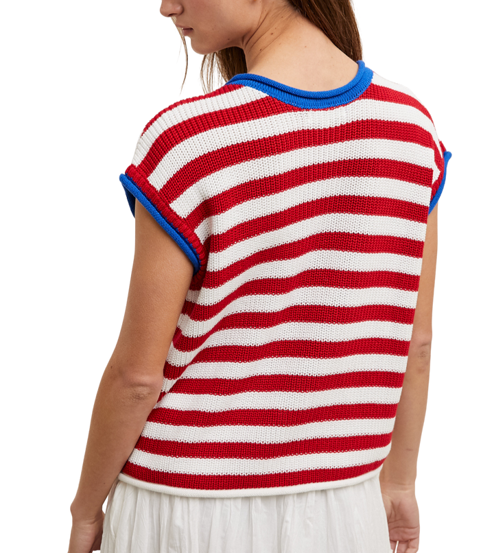 Stripe with Contrast Sleeveless Sweater