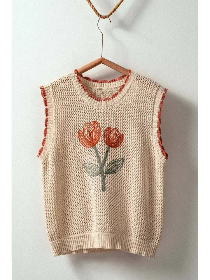 Tulip Embroidery Crochet Vest