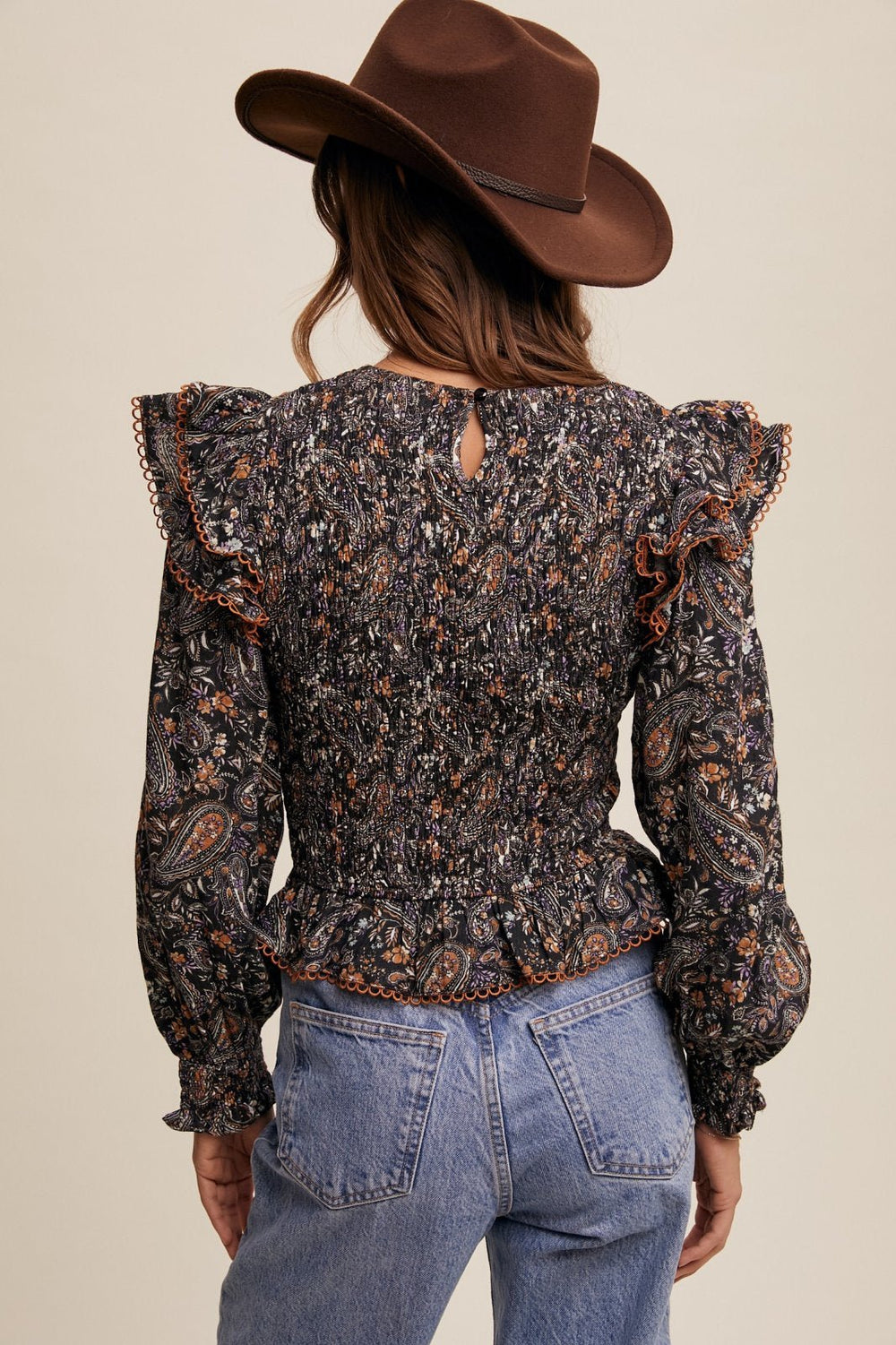 Paisley Smocked Blouse - High Call Outfitters