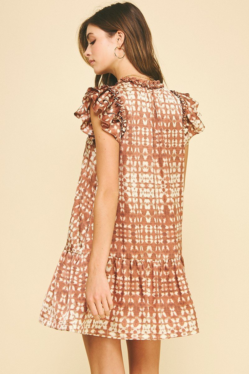 Print Ruffle Sleeve Dress - High Call Outfitters