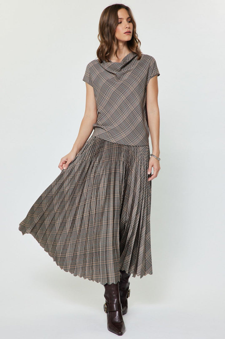Plaid Pleated Midi Skirt