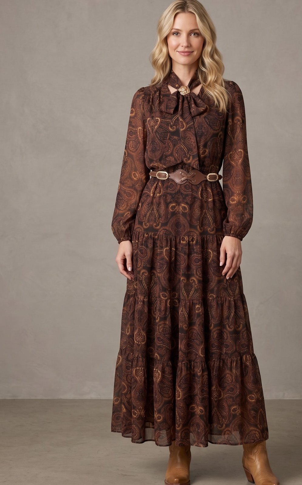 Paisley Tie Front Midi Dress