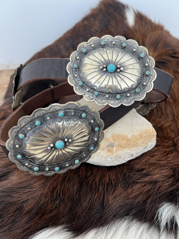 Oval Scallop Navajo Hand Engraved Concho Belt - High Call Outfitters