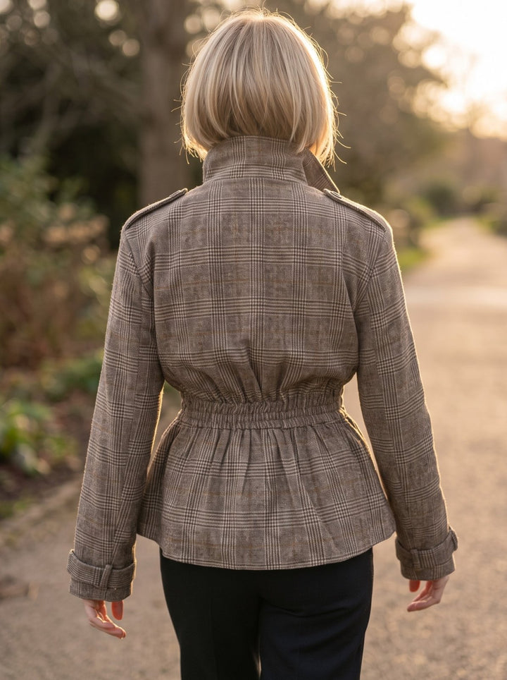 Brown Glen Plaid Cinched Waist Jacket