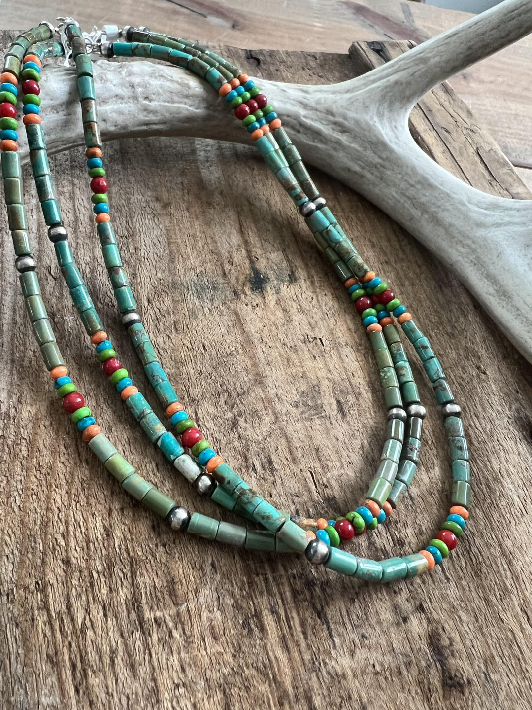 Turquoise Heishe Multi Colored Bead Necklace