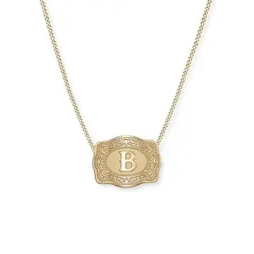 SpurWest Mini Belt Buckle Necklace (Initial) - Gold - High Call Outfitters