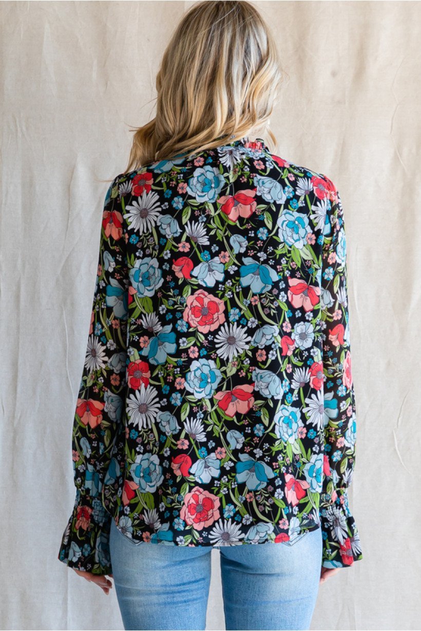 Floral Print Chiffon Top - High Call Outfitters