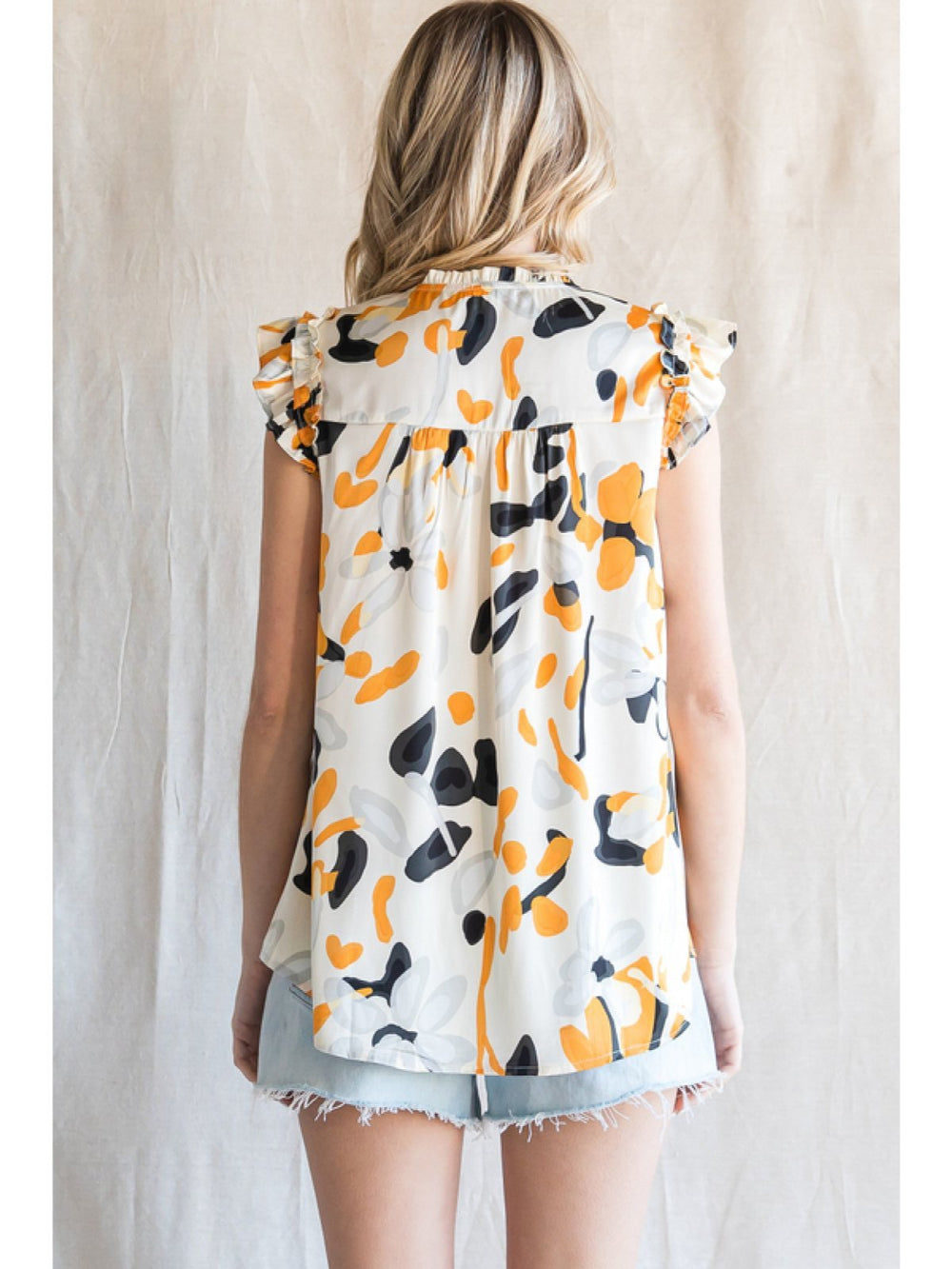 Ruffle Sleeve Tie Front Top - High Call Outfitters