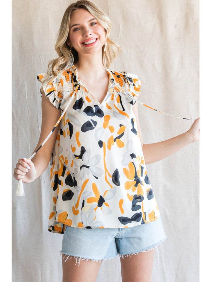 Ruffle Sleeve Tie Front Top