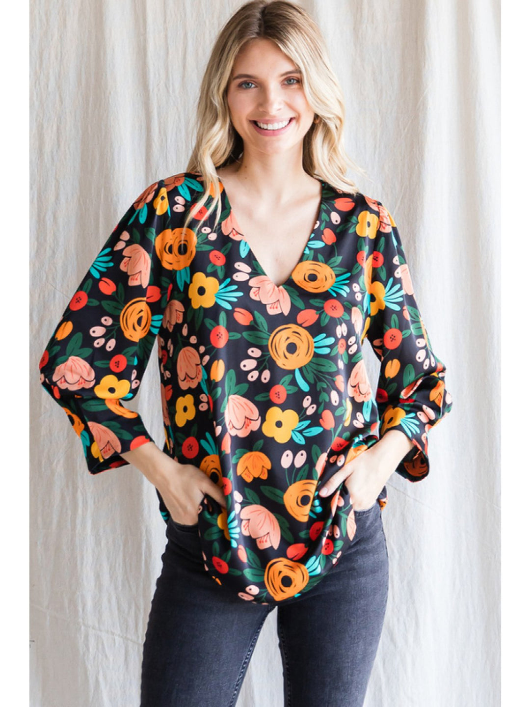 3/4 Sleeve Floral Top