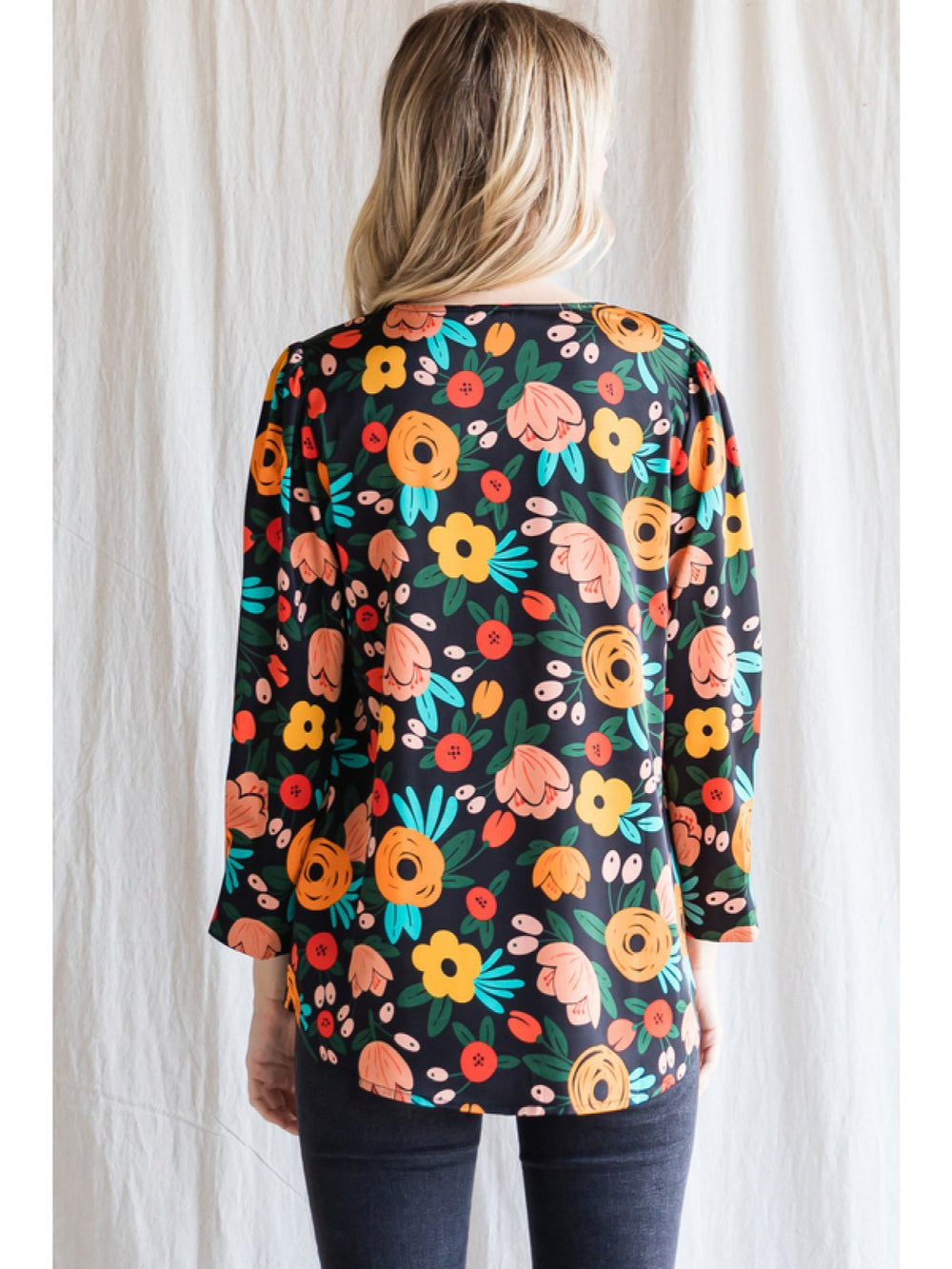 3/4 Sleeve Floral Top - High Call Outfitters