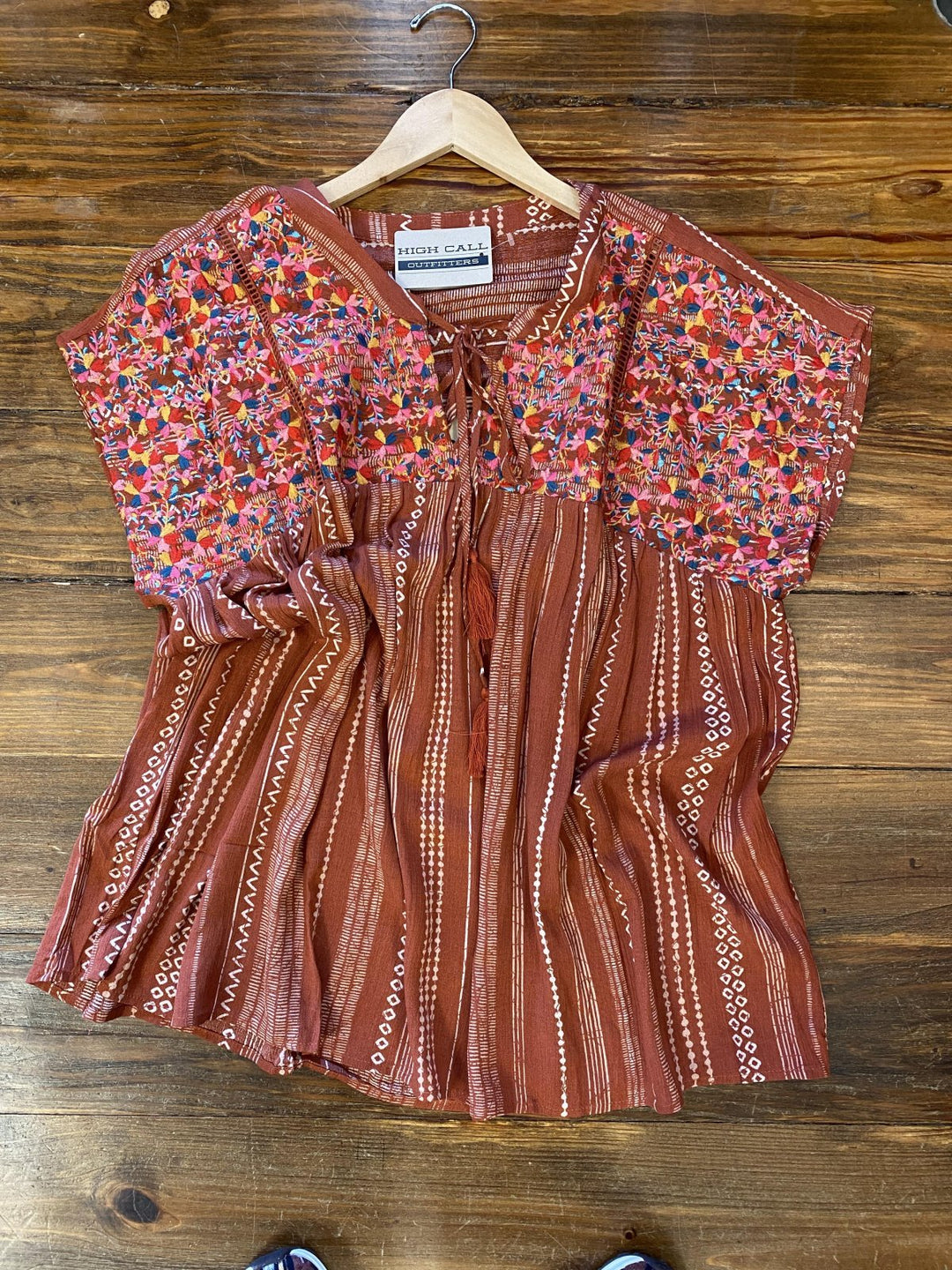 Embroidered Tie Front Top from Savanna Jane Extended Sizing - High Call Outfitters