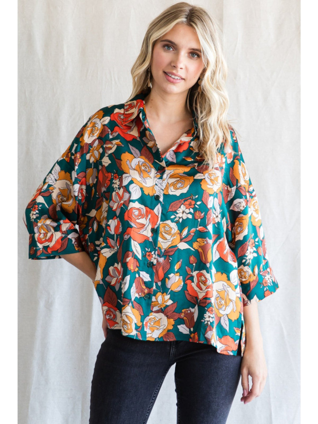 Satin Print Floral Top - High Call Outfitters