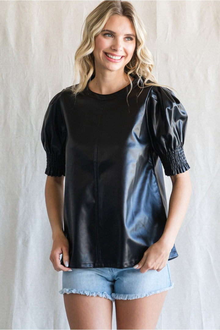 Puff Sleeve Pleather Top