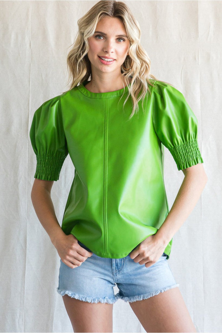 Puff Sleeve Pleather Top