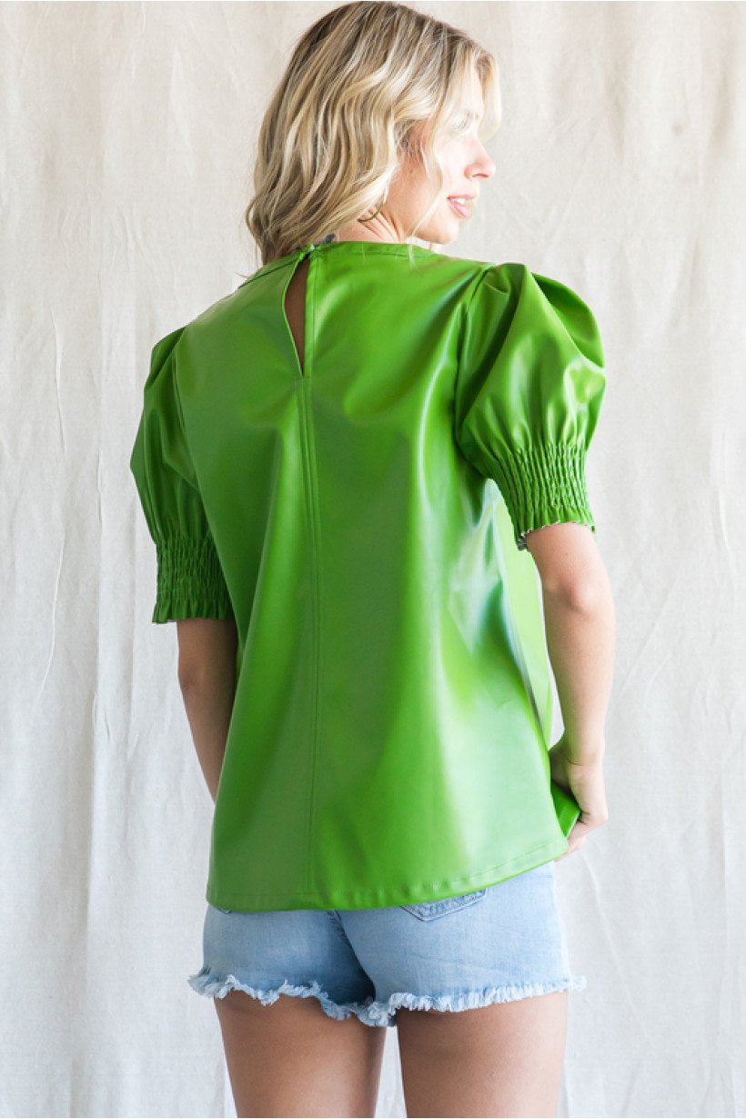 Puff Sleeve Pleather Top - High Call Outfitters
