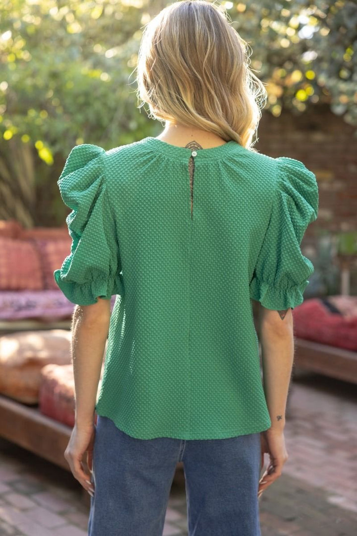 Pleated Short Sleeve Textured Top
