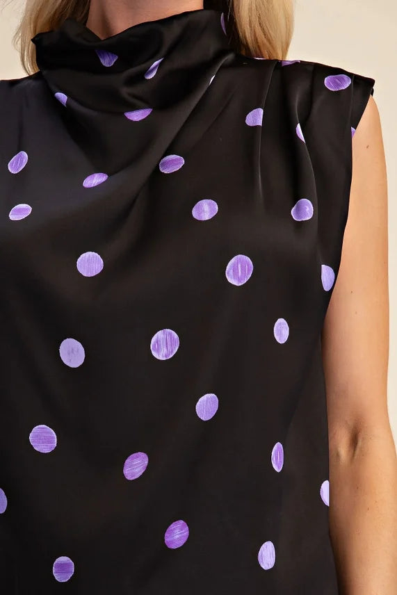 Polka Dot Sleeveless Satin Top