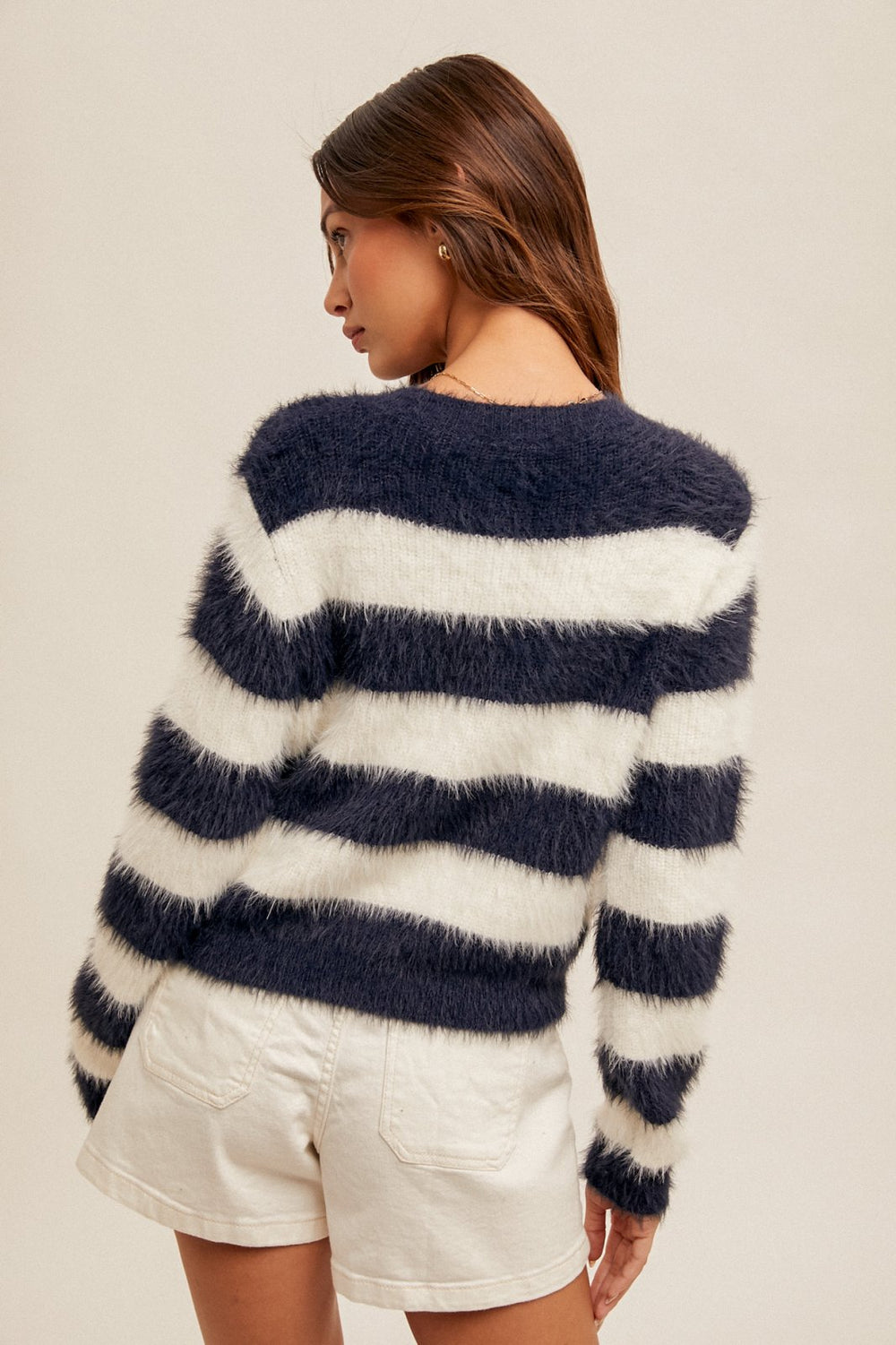 Fuzzy Stripe Cardigan - High Call Outfitters