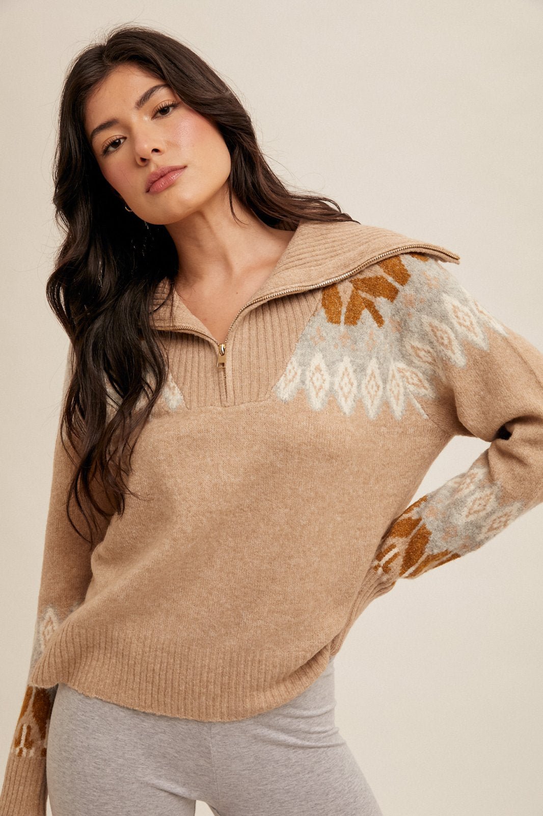 1/4 Zip Faire Isle Sweater - High Call Outfitters