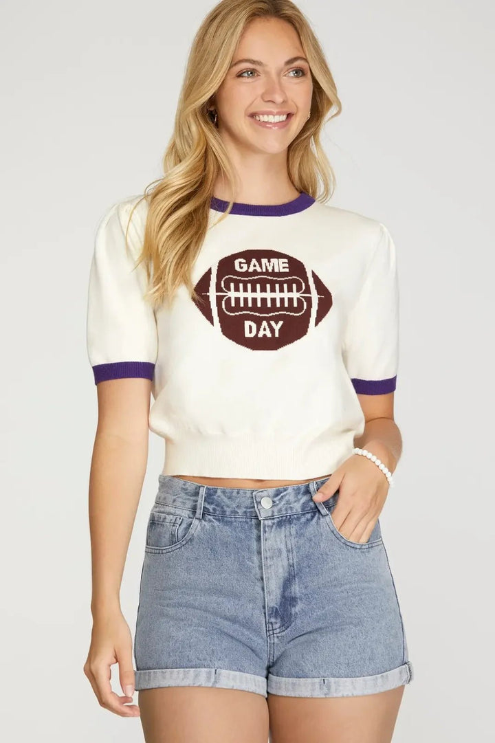 Game Day Football Sweater Knit Top - High Call Outfitters