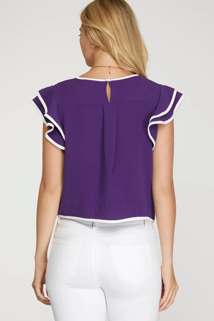 Game Day Ruffle Sleeve Top - High Call Outfitters