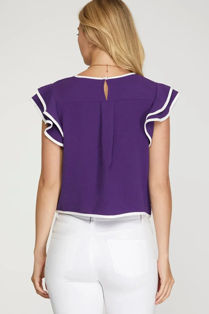Game Day Ruffle Sleeve Top - High Call Outfitters