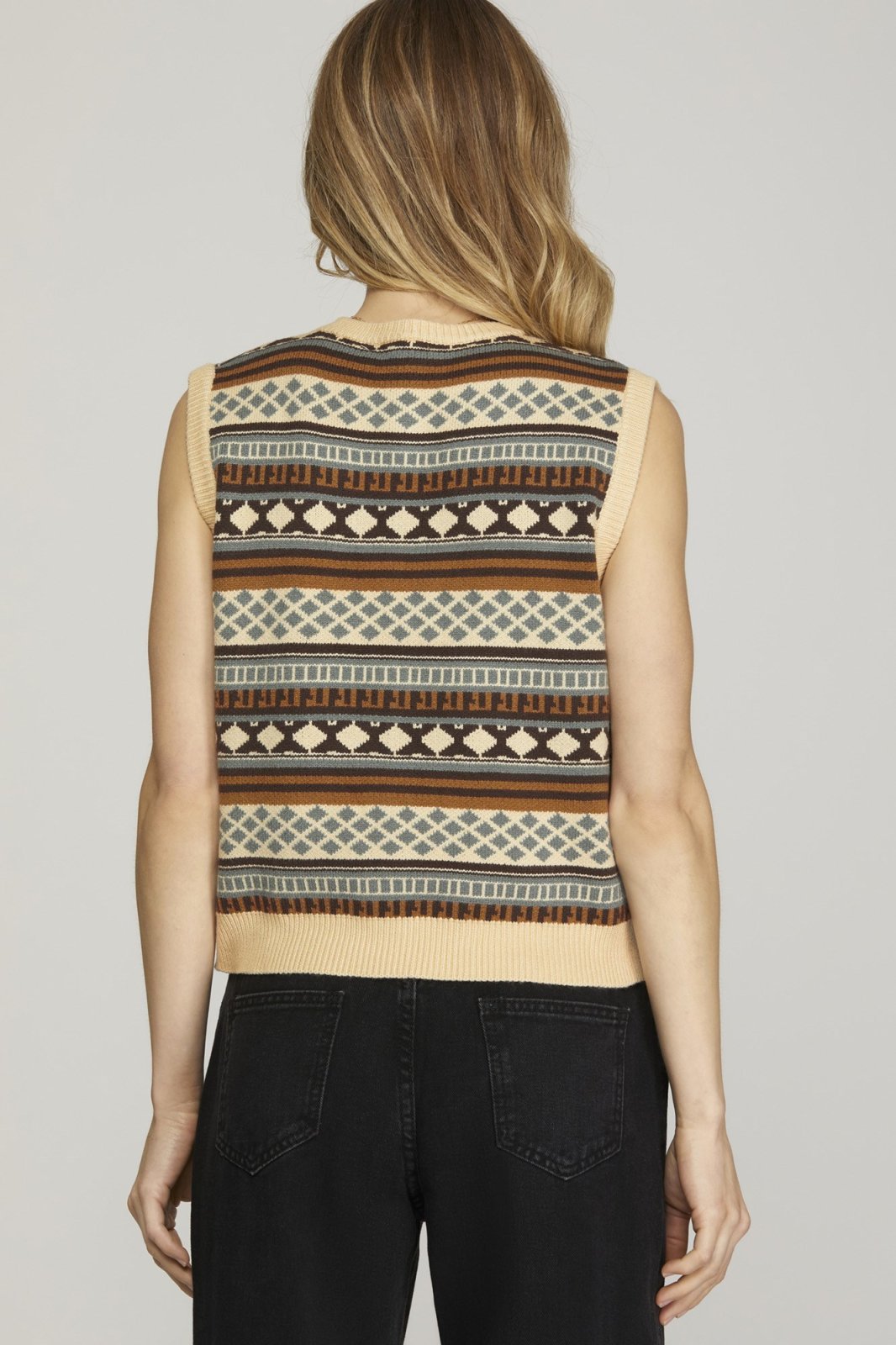 Geometric Stripe Sweater Vest - High Call Outfitters