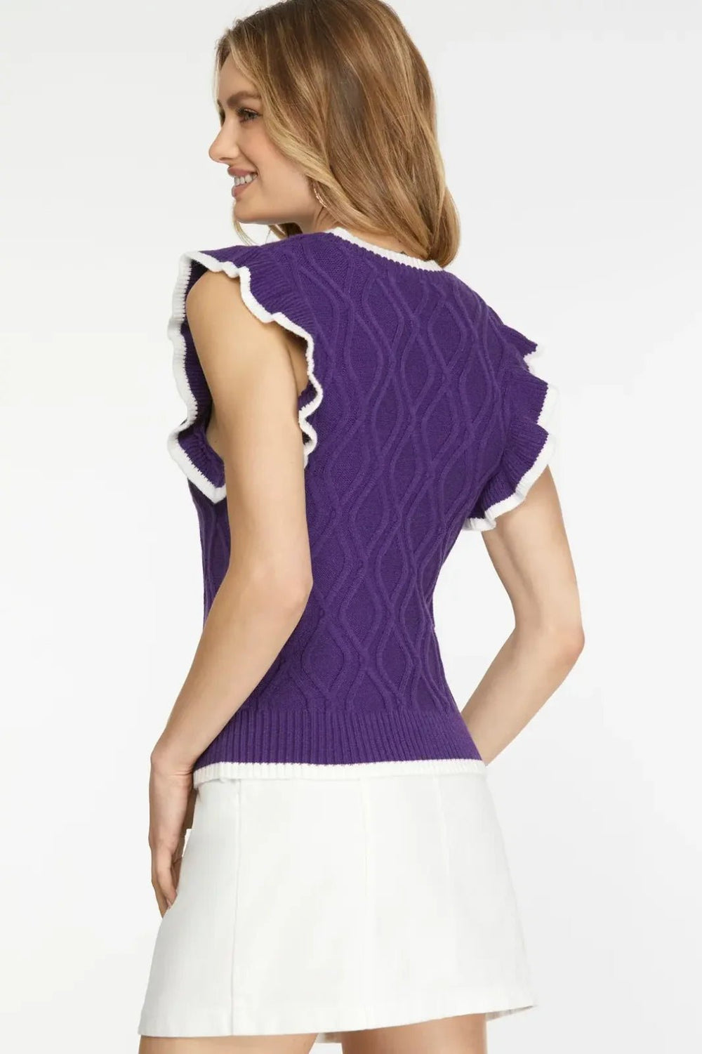 Ruffle Sleeve Sleeveless Sweater - High Call Outfitters