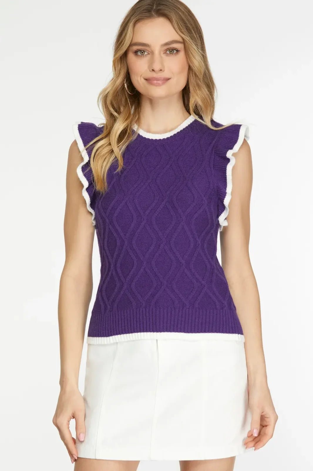 Ruffle Sleeve Sleeveless Sweater - High Call Outfitters