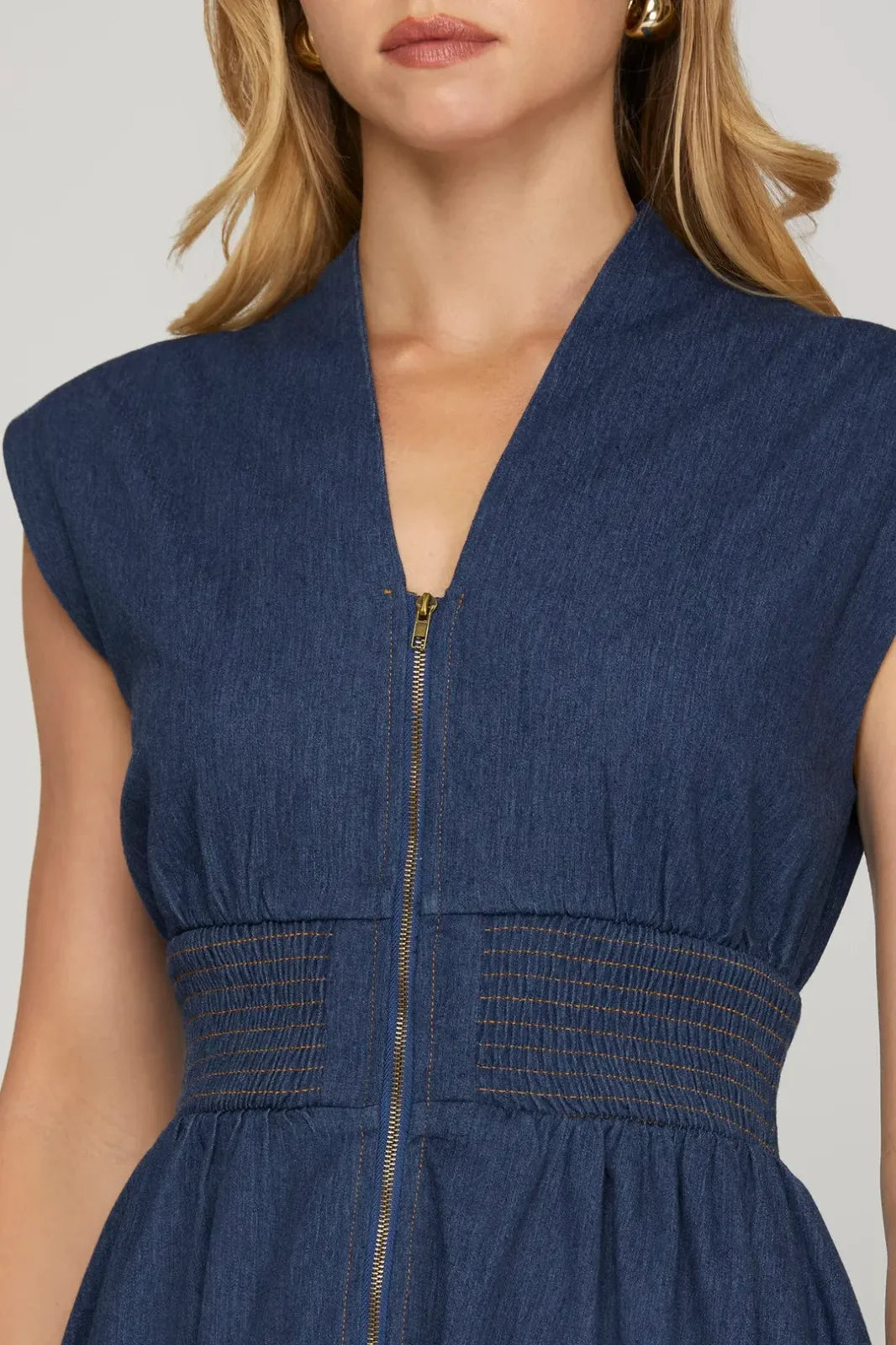 Smocked Waist Zip Front Dress