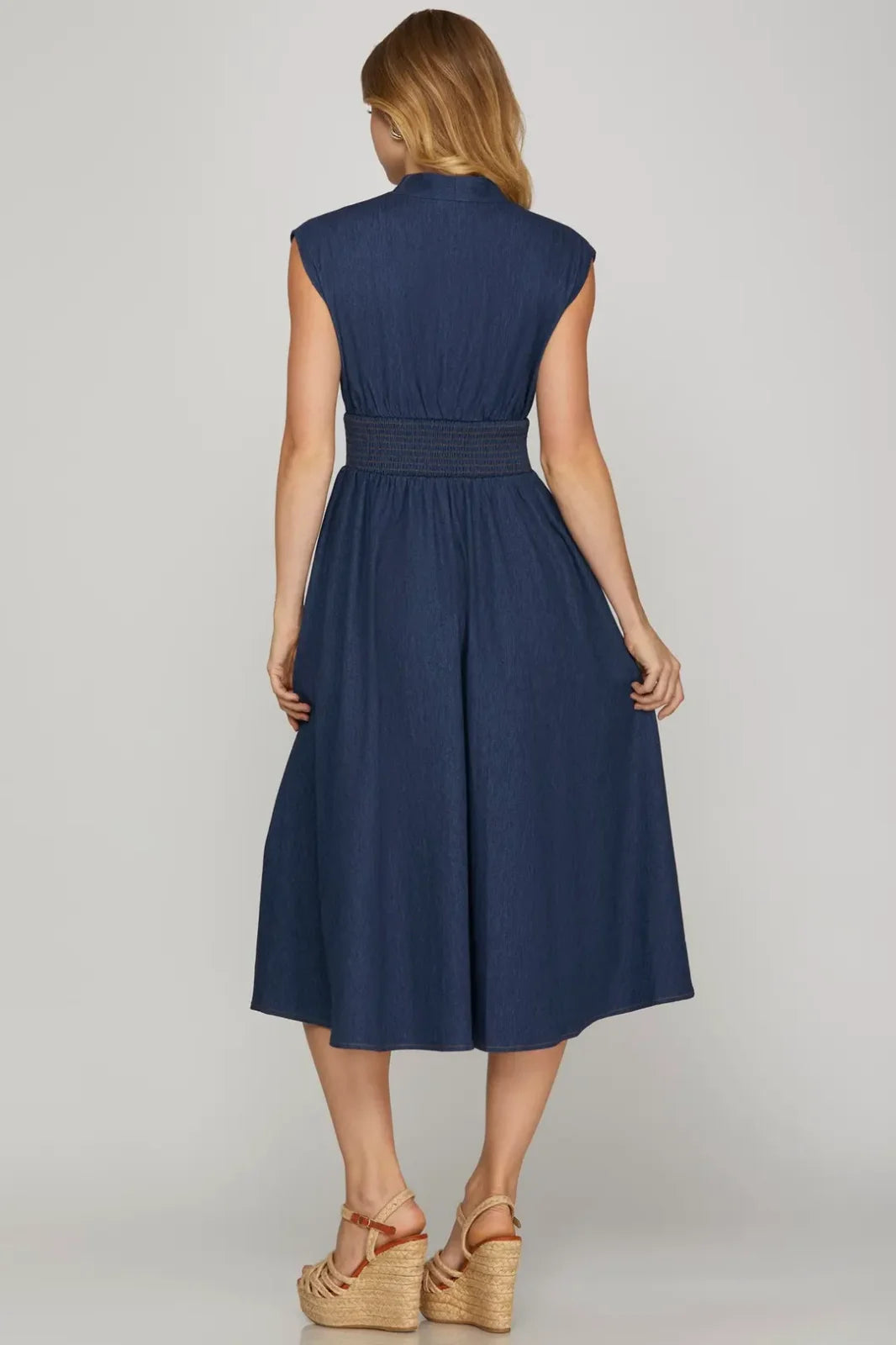 Smocked Waist Zip Front Dress