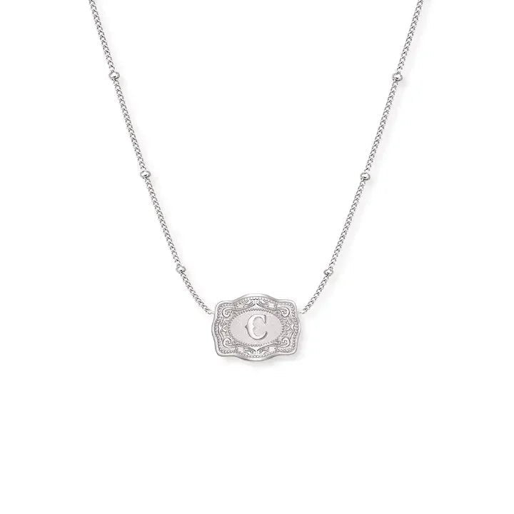SpurWest Ultra Mini Belt Buckle Necklace (Initial) - Silver - High Call Outfitters