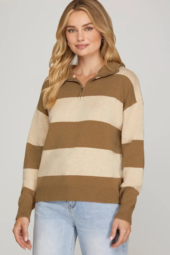 1/4 Zip Stripe Sweater - High Call Outfitters